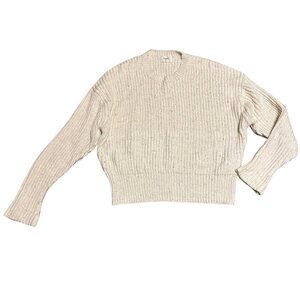 Bassike Pullover Crew Neck Sweater Thick Ribbed Woven Cream Linen Size 3 Large